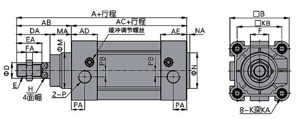耐低溫dnc氣缸外部尺寸圖 耐低溫dnc氣缸外部尺寸圖